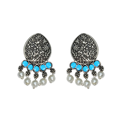 Zari carving drop stud earring (Sky Blue)