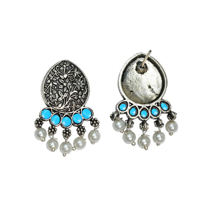 Zari carving drop stud earring (Sky Blue)