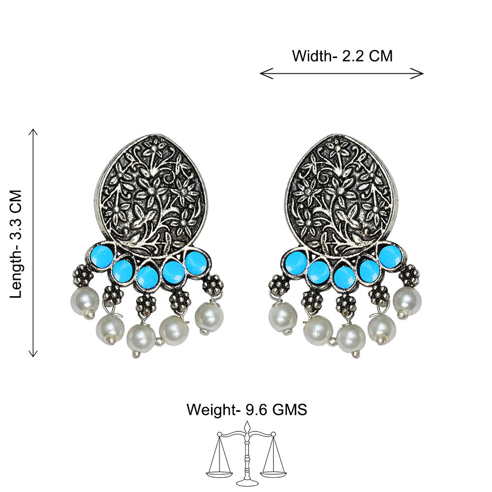 Zari carving drop stud earring (Sky Blue)