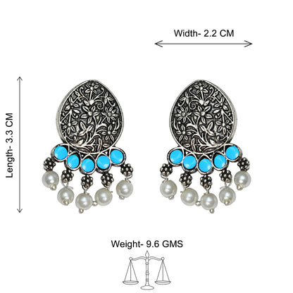 Zari carving drop stud earring (Sky Blue)