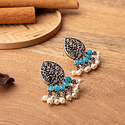 Zari carving drop stud earring (Sky Blue)
