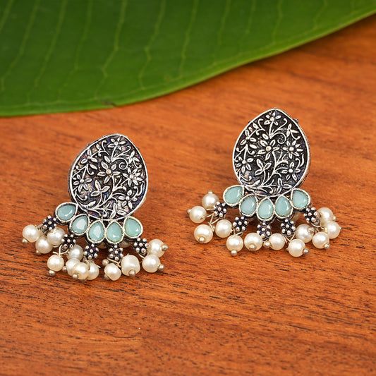 Zari carving drop stud earring (Mint)