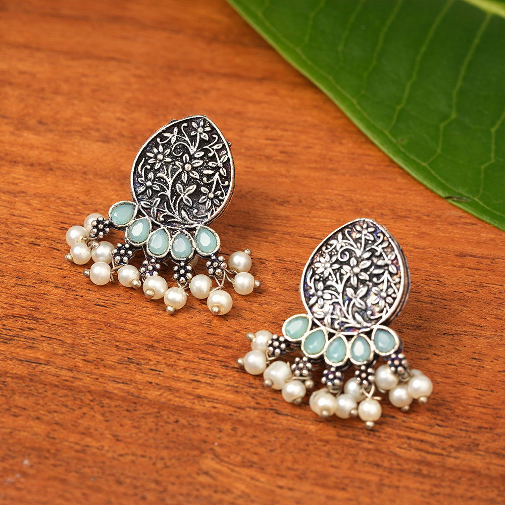 Zari carving drop stud earring (Mint)