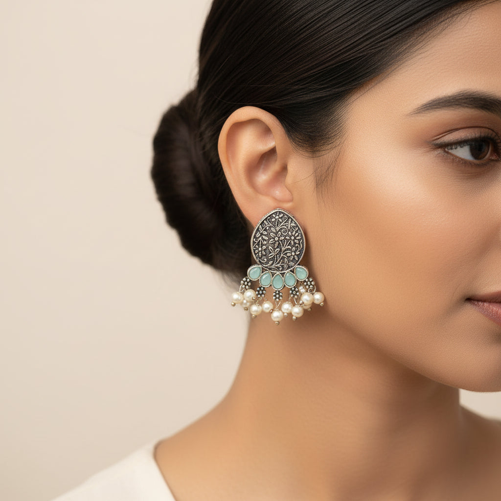 Zari carving drop stud earring (Mint)