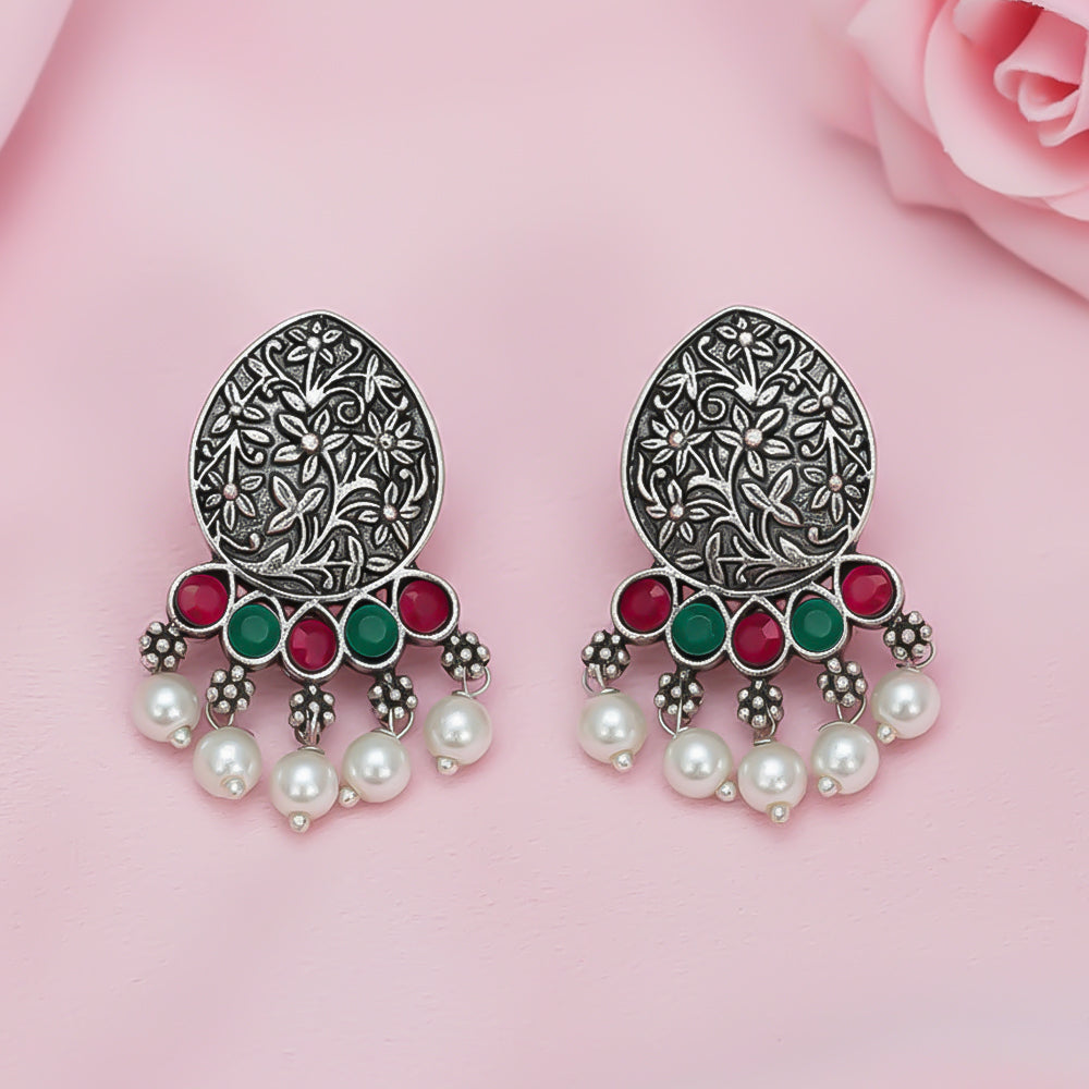 Zari carving drop stud earring (Multicolored)