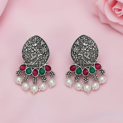 Zari carving drop stud earring (Multicolored)