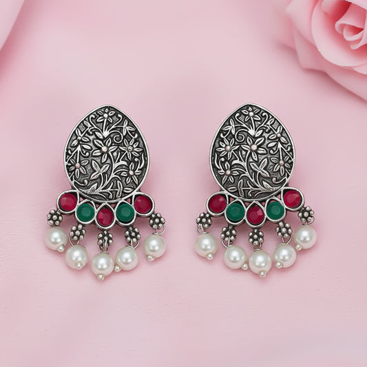 Zari carving drop stud earring (Multicolored)