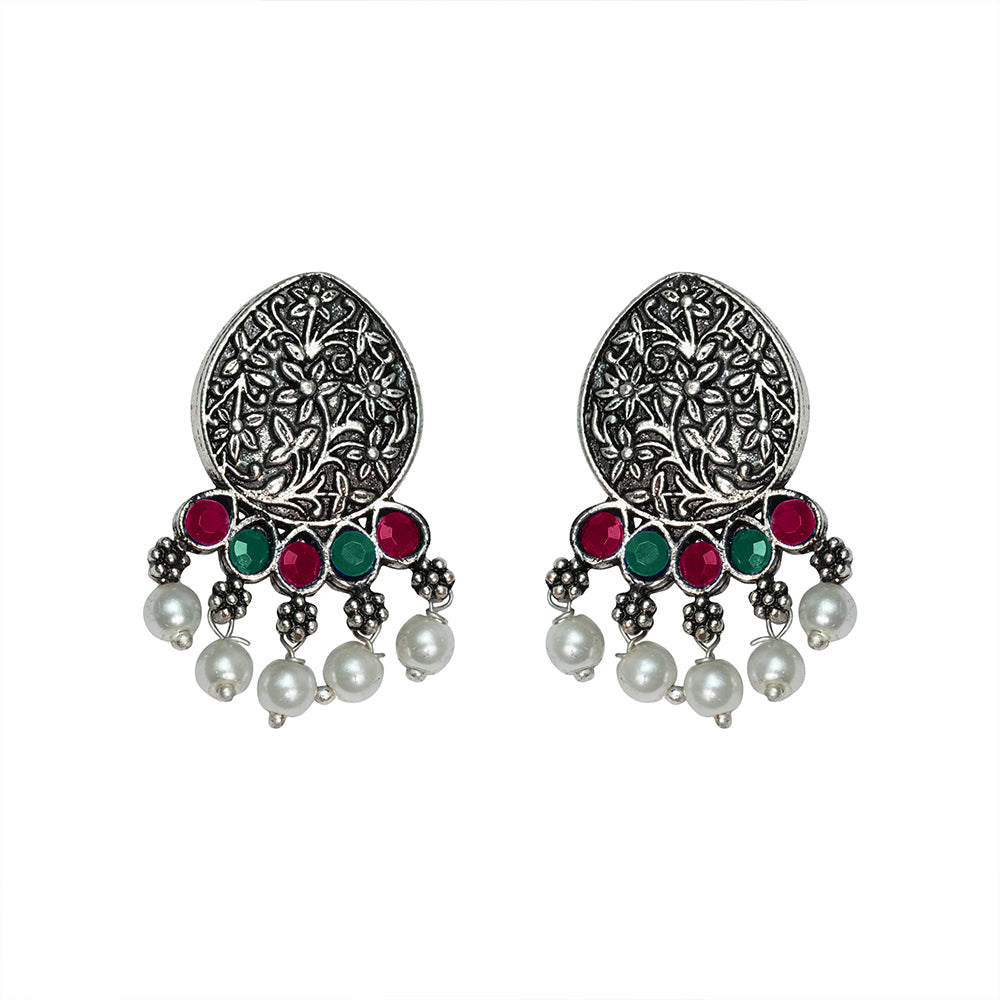 Zari carving drop stud earring (Multicolored)