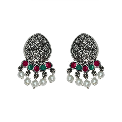 Zari carving drop stud earring (Multicolored)