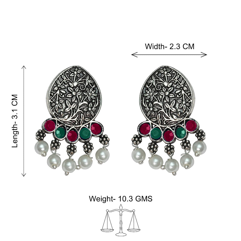 Zari carving drop stud earring (Multicolored)