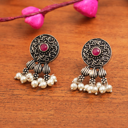 Button rays stud earring (Red)