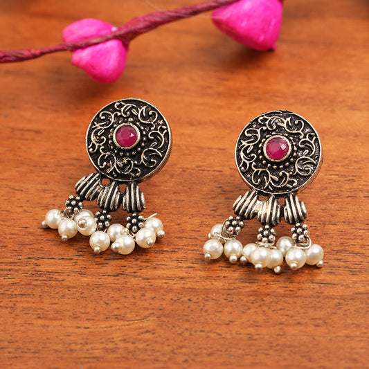 Button rays stud earring (Red)