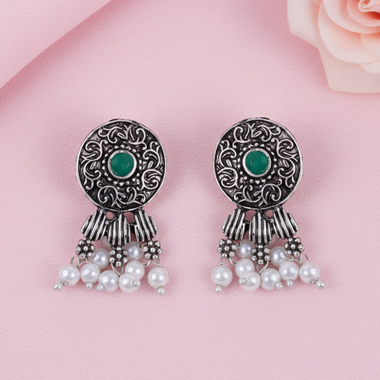 Button rays stud earring (Green)