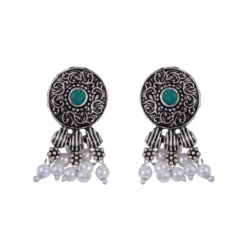 Button rays stud earring (Green)