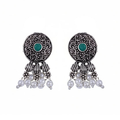 Button rays stud earring (Green)