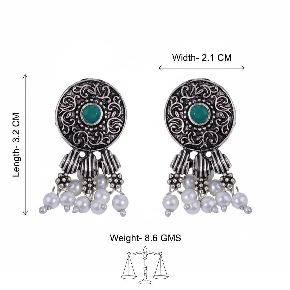 Kalash Kamal earring (Light Orange) Button rays stud earring (Green) Combo set