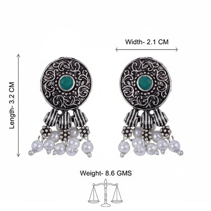 Kalash Kamal earring (Light Orange) Button rays stud earring (Green) Combo set