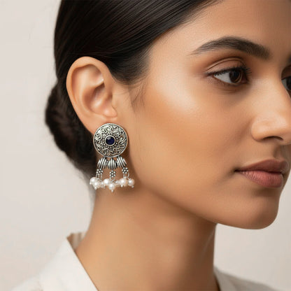 Peacock glow stone studded dangler & Button rays stud earring Combo set