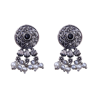 Button rays stud earring (Black)