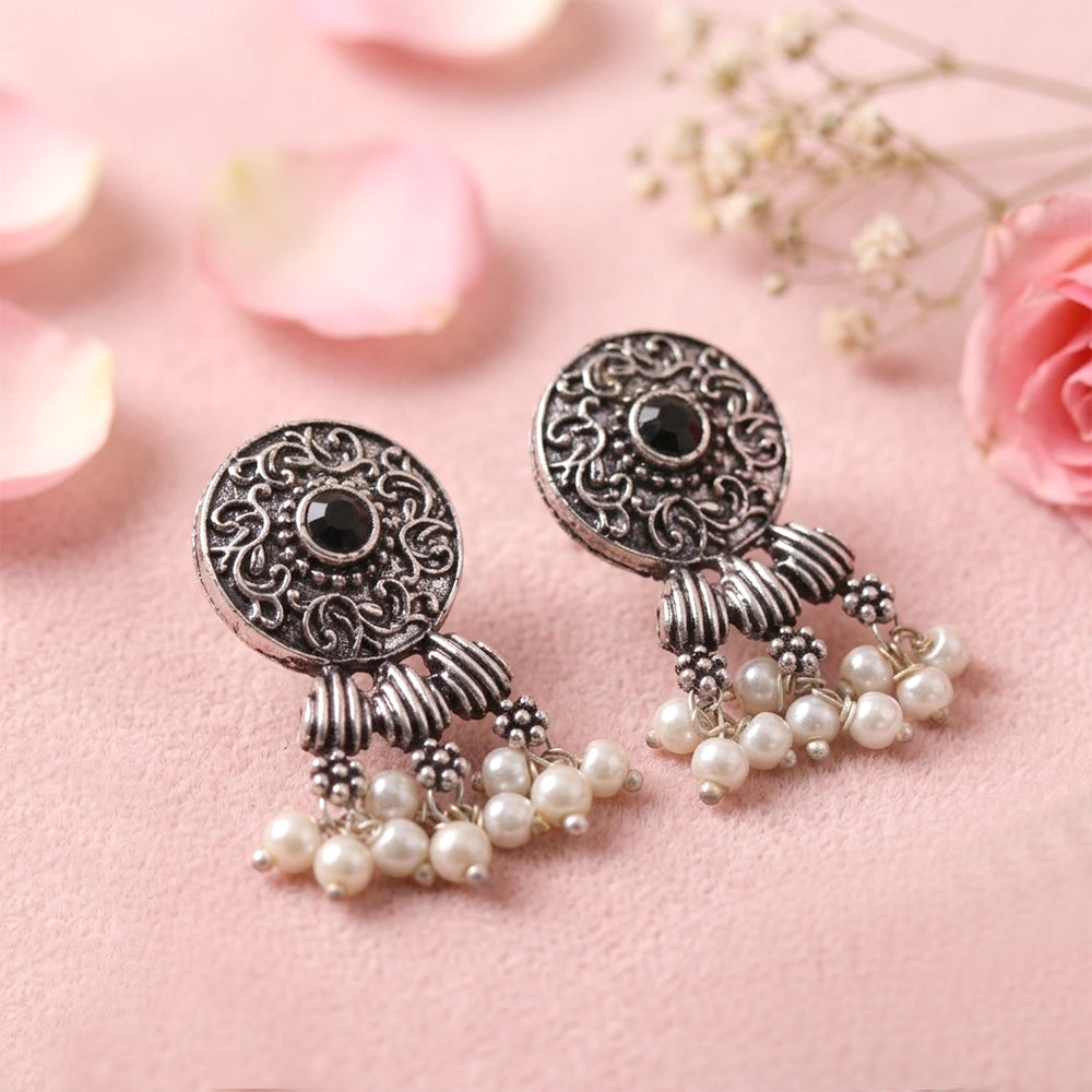 Button rays stud earring (Black)