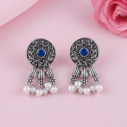 Button rays stud earring (Blue)