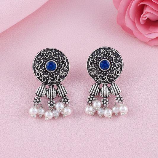 Button rays stud earring (Blue)