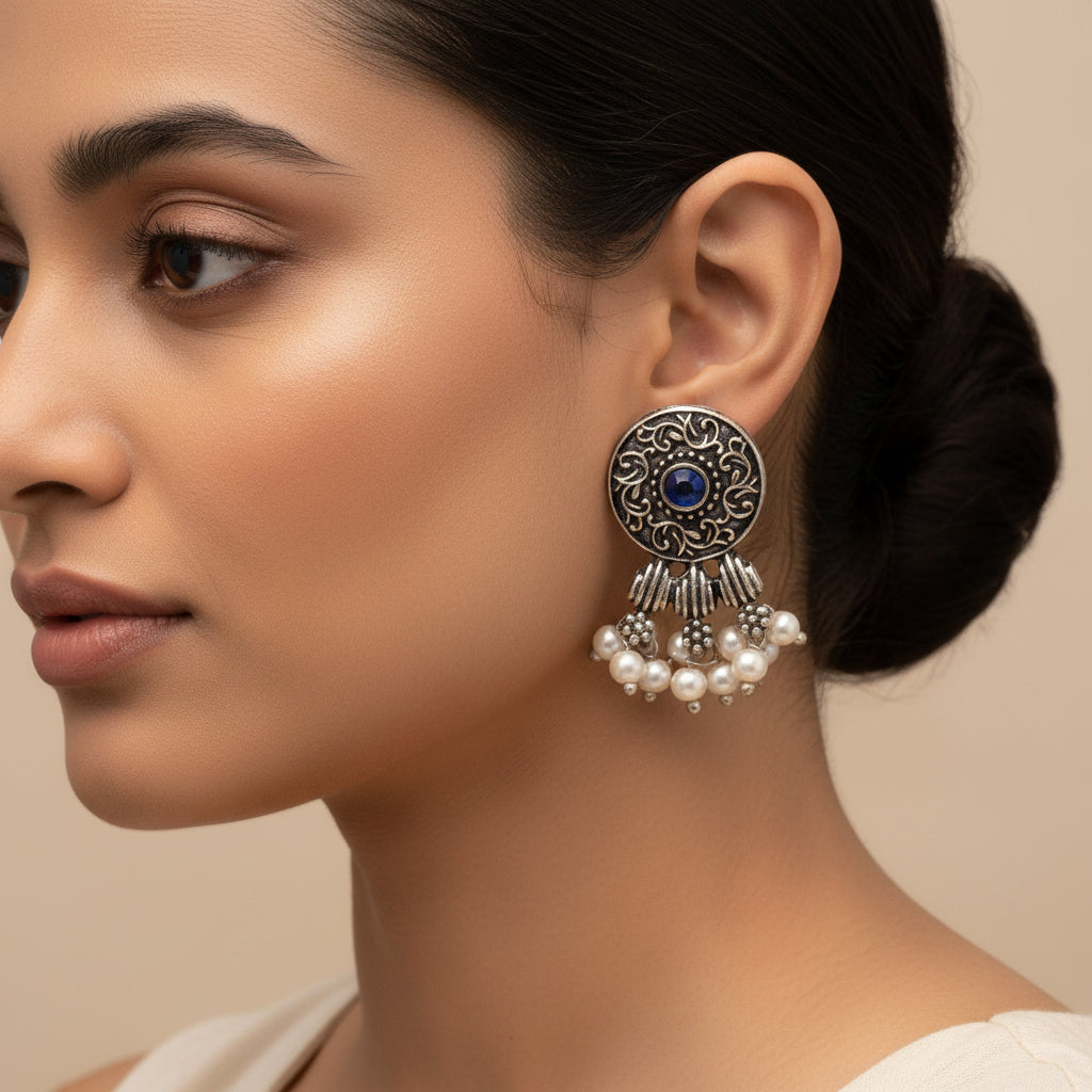 Button rays stud earring (Blue)