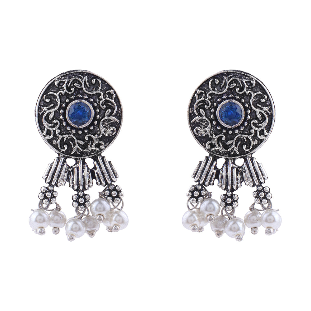 Button rays stud earring (Blue)