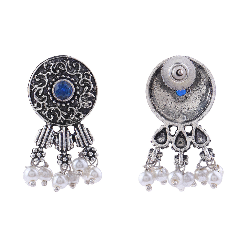 Button rays stud earring (Blue)