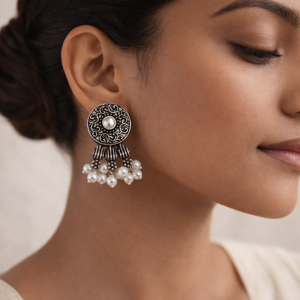 Button rays stud earring (White)