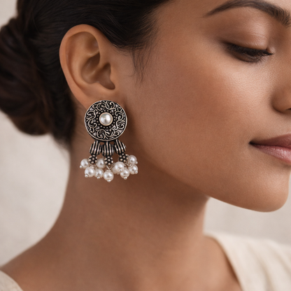 Button rays stud earring (White)