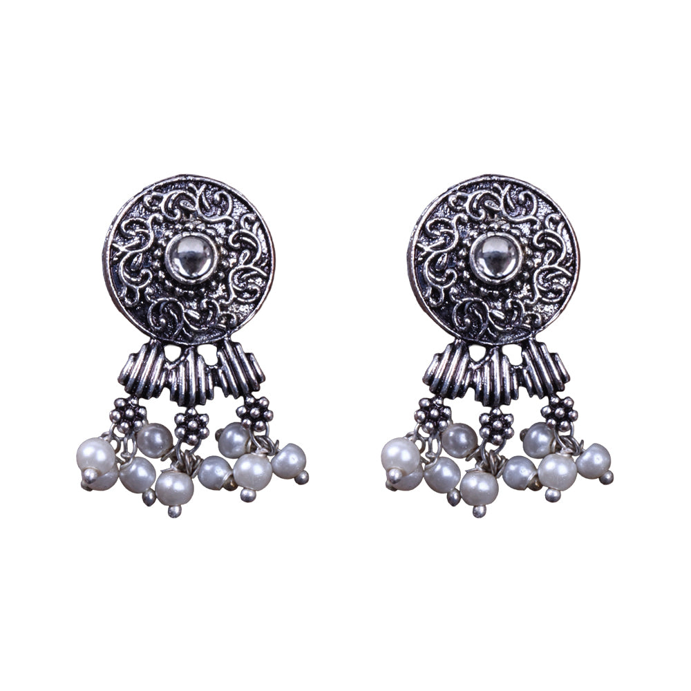 Button rays stud earring (White)