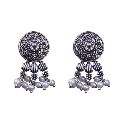 Button rays stud earring (White)