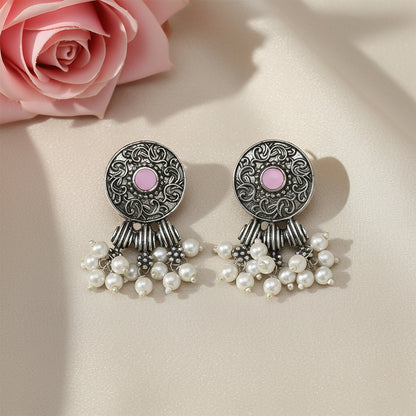 Button rays stud earring (Baby Pink)