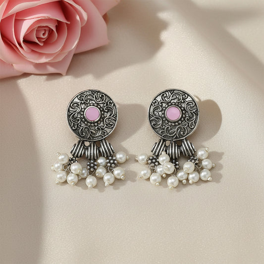 Button rays stud earring (Baby Pink)