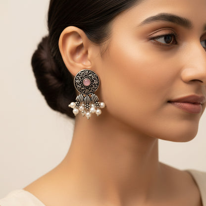 Button rays stud earring (Baby Pink)