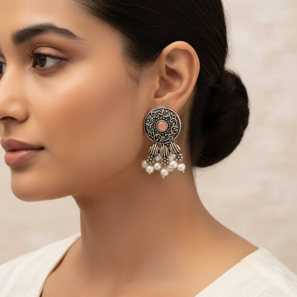 Button rays stud earring (Light Orange)