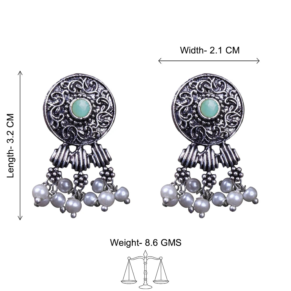 Peacock glow stone studded dangler & Button rays stud earring Combo set