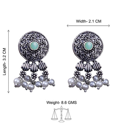 Peacock glow stone studded dangler & Button rays stud earring Combo set