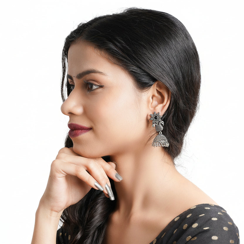 Fearless feathers jhumki earrings (Black)