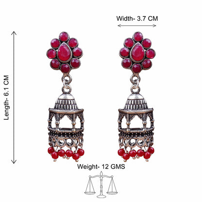Floral Jharokha jhumki earrings (Red)