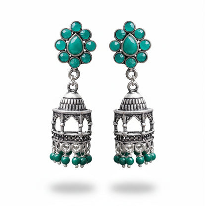 Floral Jharokha jhumki earrings (Green)