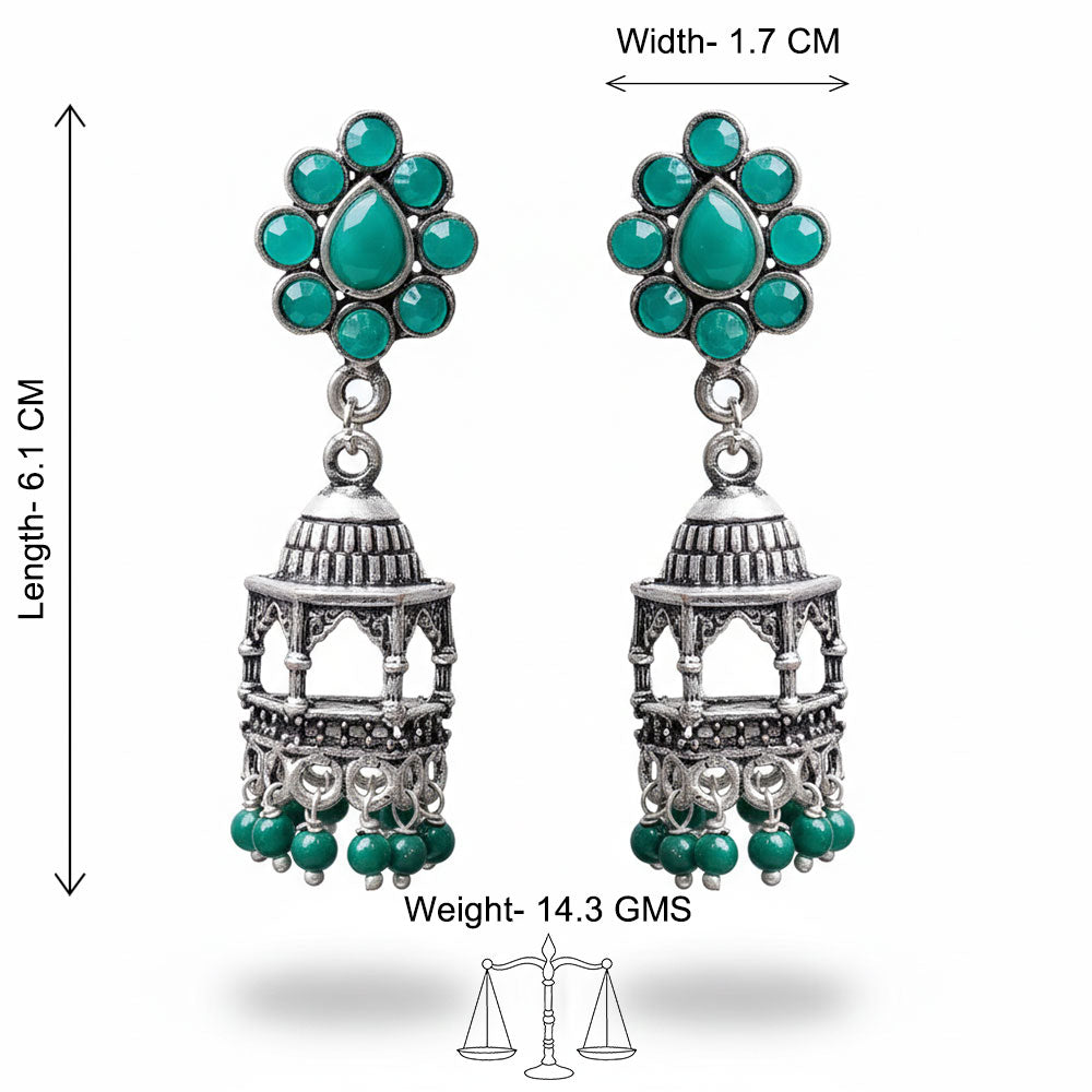 Floral Jharokha jhumki earrings (Green)