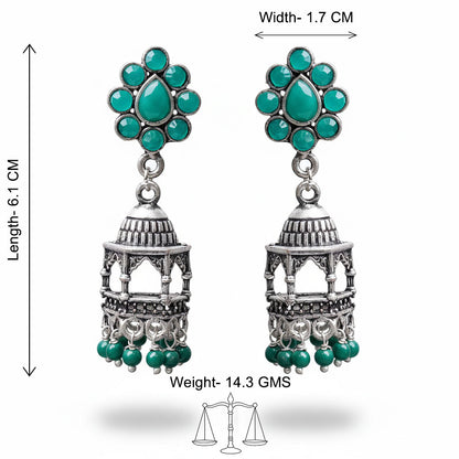 Floral Jharokha jhumki earrings (Green)