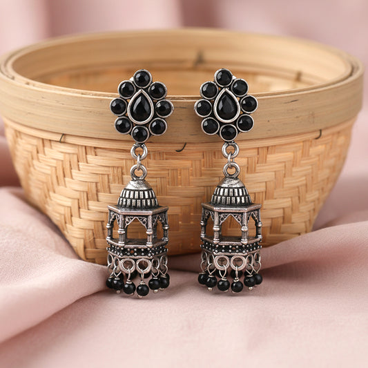 Floral Jharokha jhumki earrings (Black)