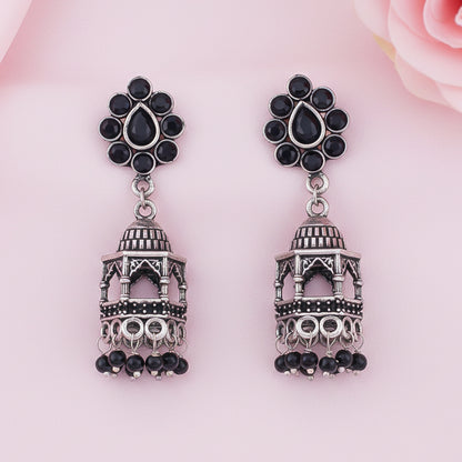 Floral Jharokha jhumki earrings (Black)