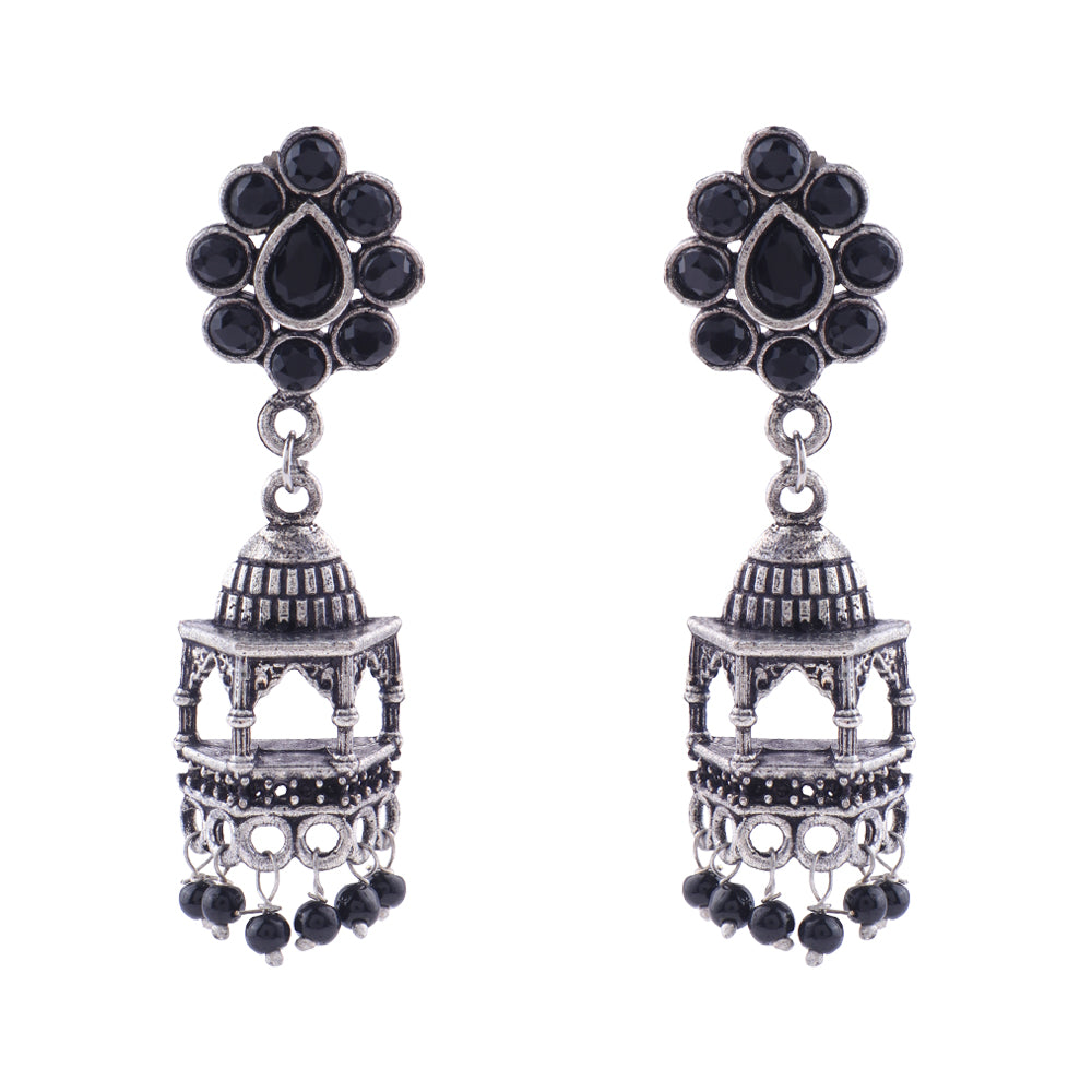 Floral Jharokha jhumki earrings (Black)