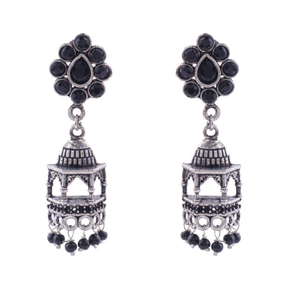 Floral Jharokha jhumki earrings (Black)