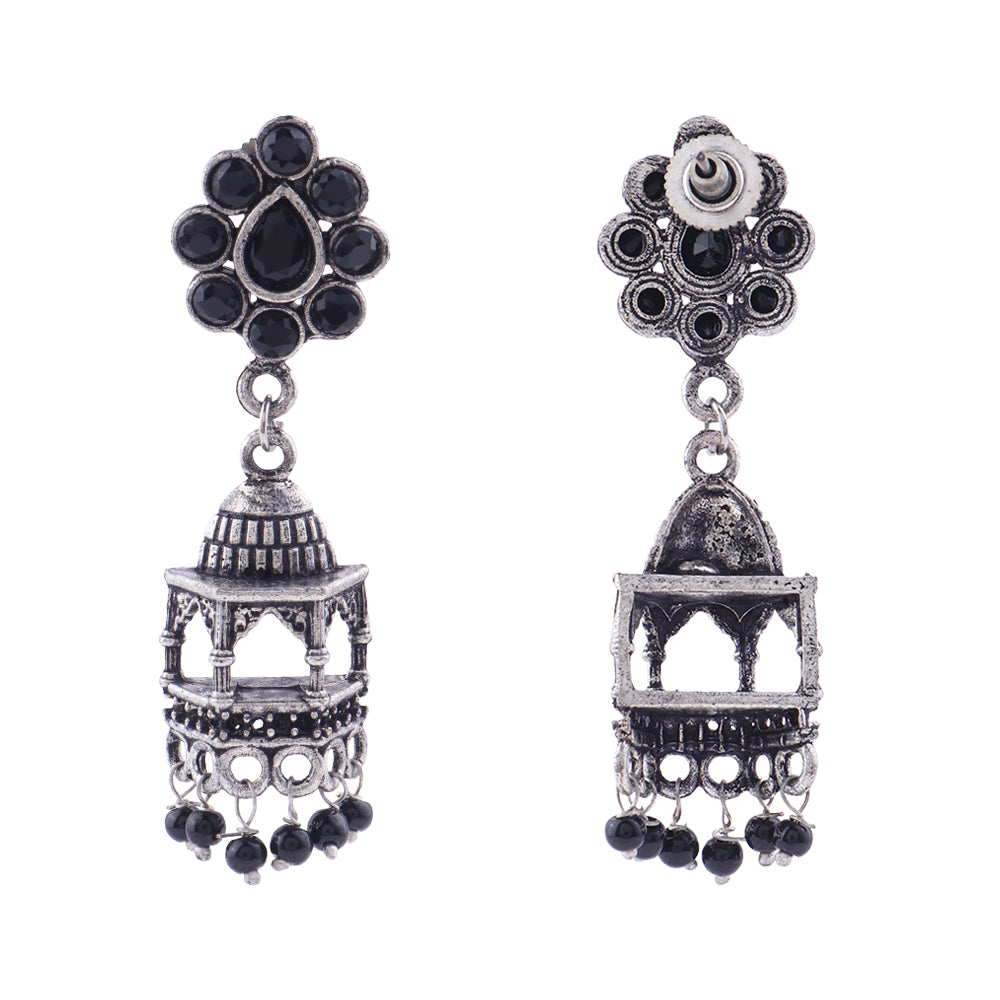Floral Jharokha jhumki earrings (Black)