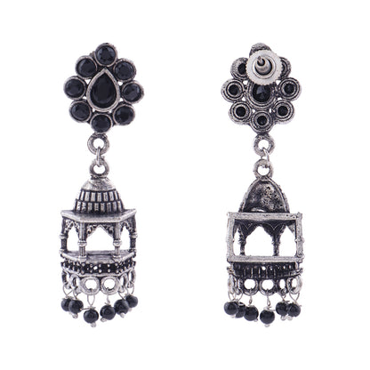 Floral Jharokha jhumki earrings (Black)